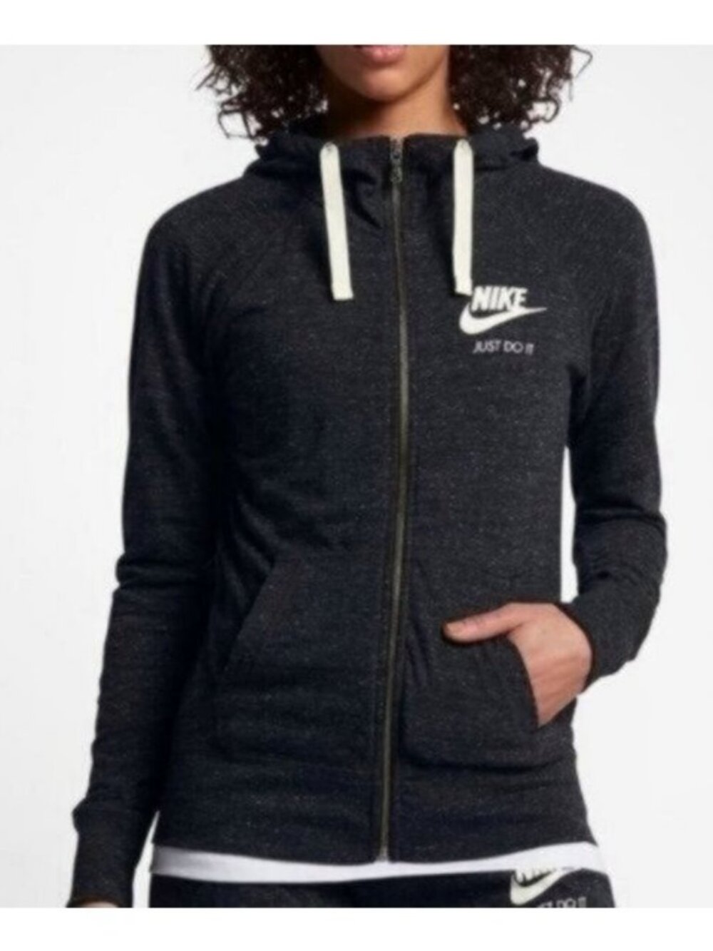 Nike Full Zip Cotton Hooded High Neck Sweatshirt Hoodie Gray